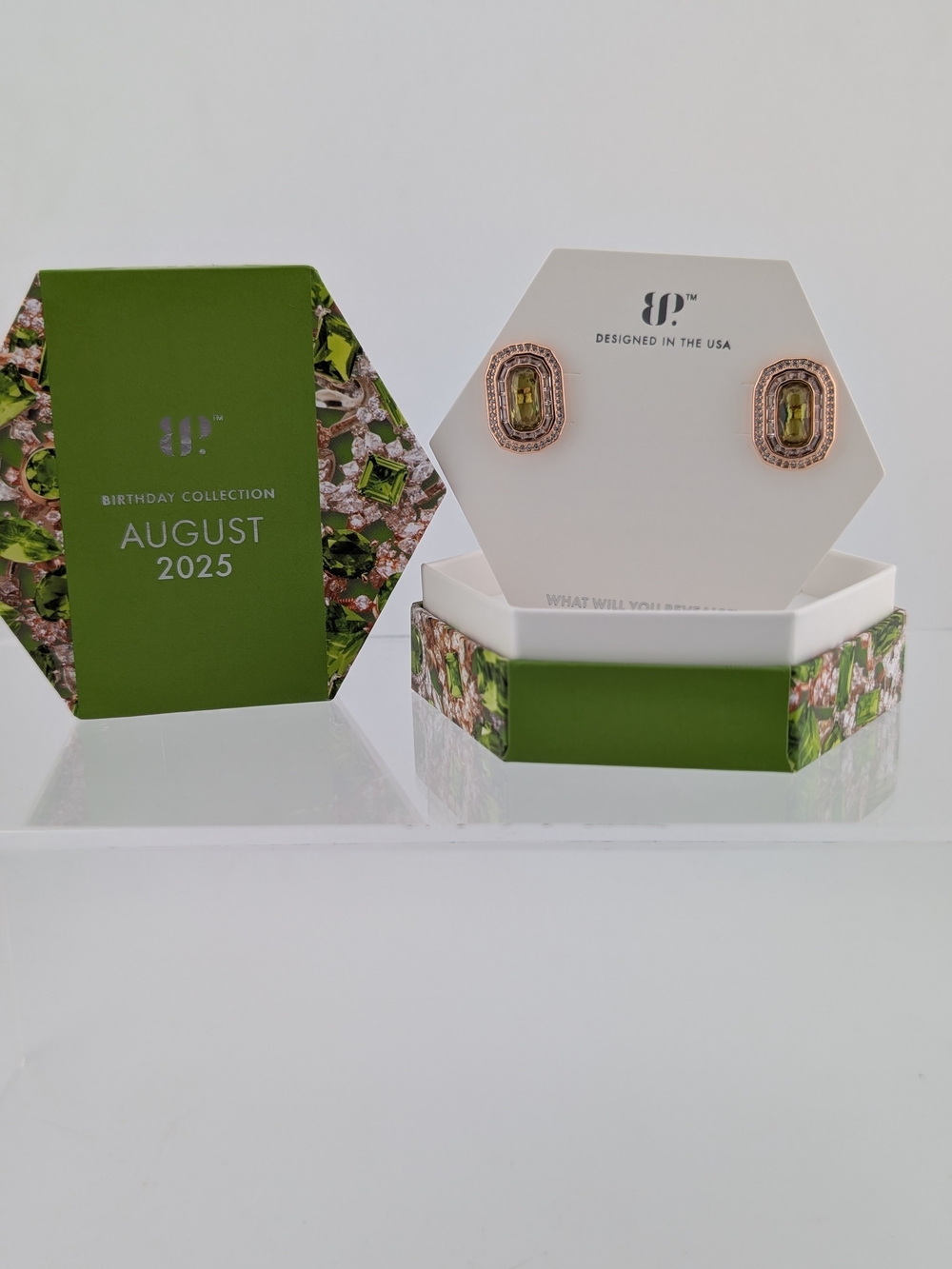 August 2025 Green Crystal Accent Stud Earrings